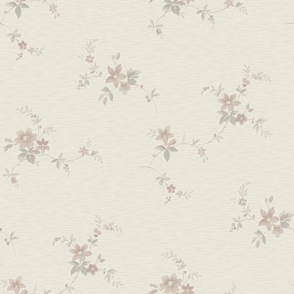 Beige SAGA behang met plantenmotief en roze