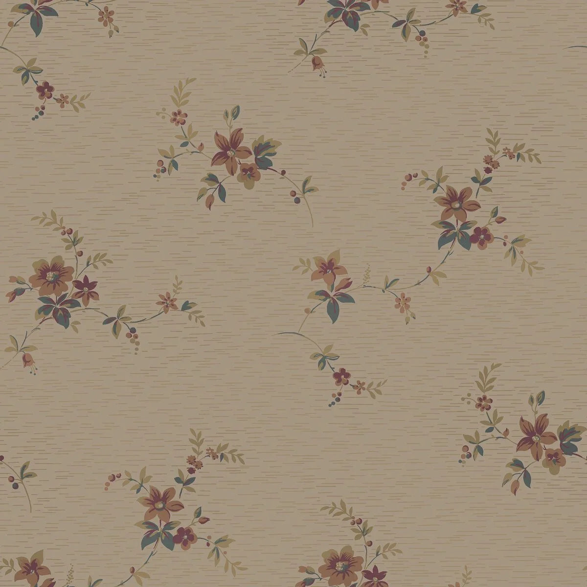 Behang met plantenmotief SAGA bruin met bordeaux