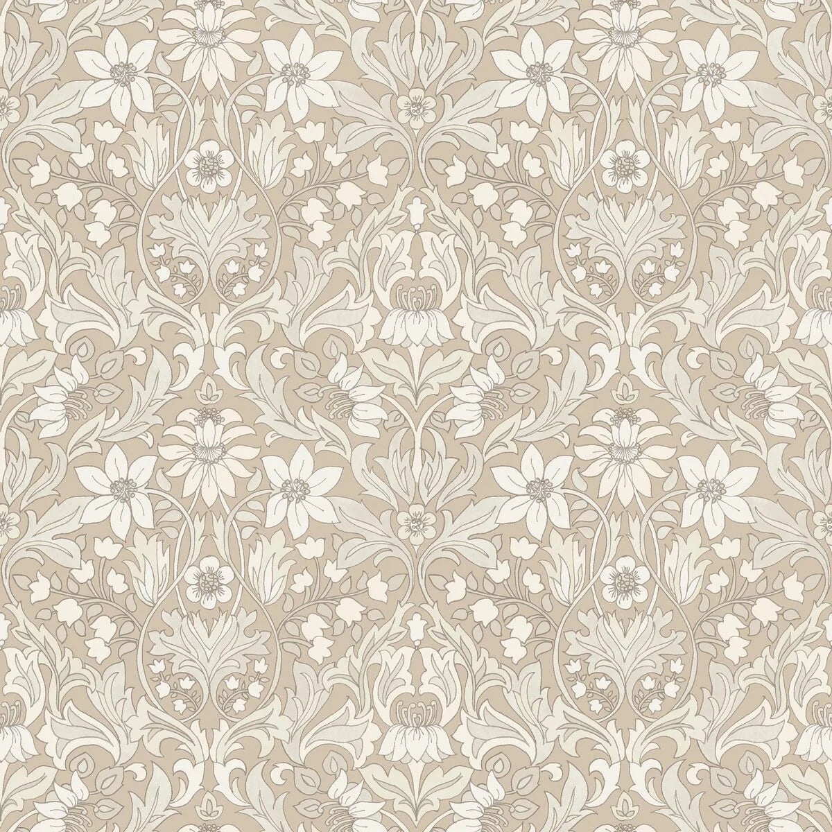 Beige Floral Pattern Wallpaper BLOMSTERFRÖJD with White