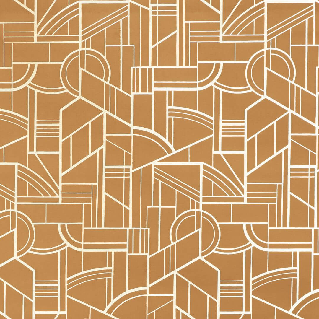 Textil-Tapete in metallischer Ausführung mit geometrischem Art-Déco-Motiv REIMS - AMBRE goldfarben mit Weiß