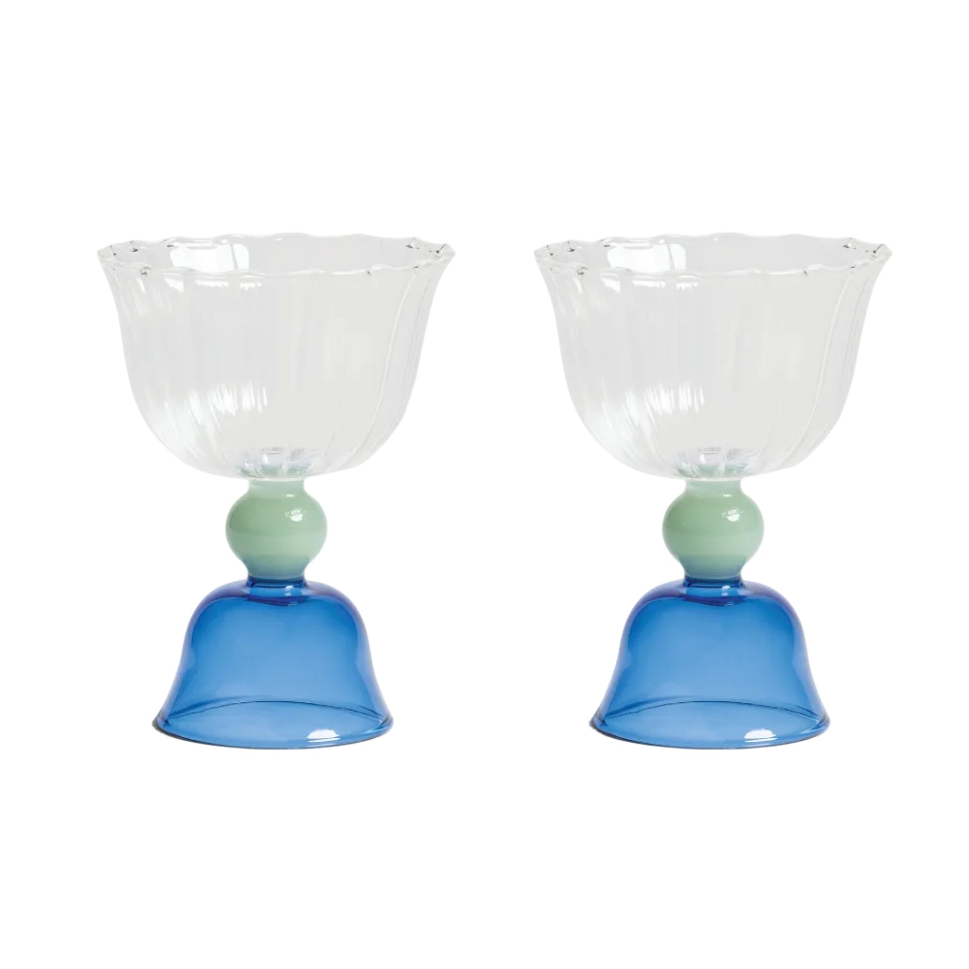Set van glazen tulpenkelkjes blauw met groen