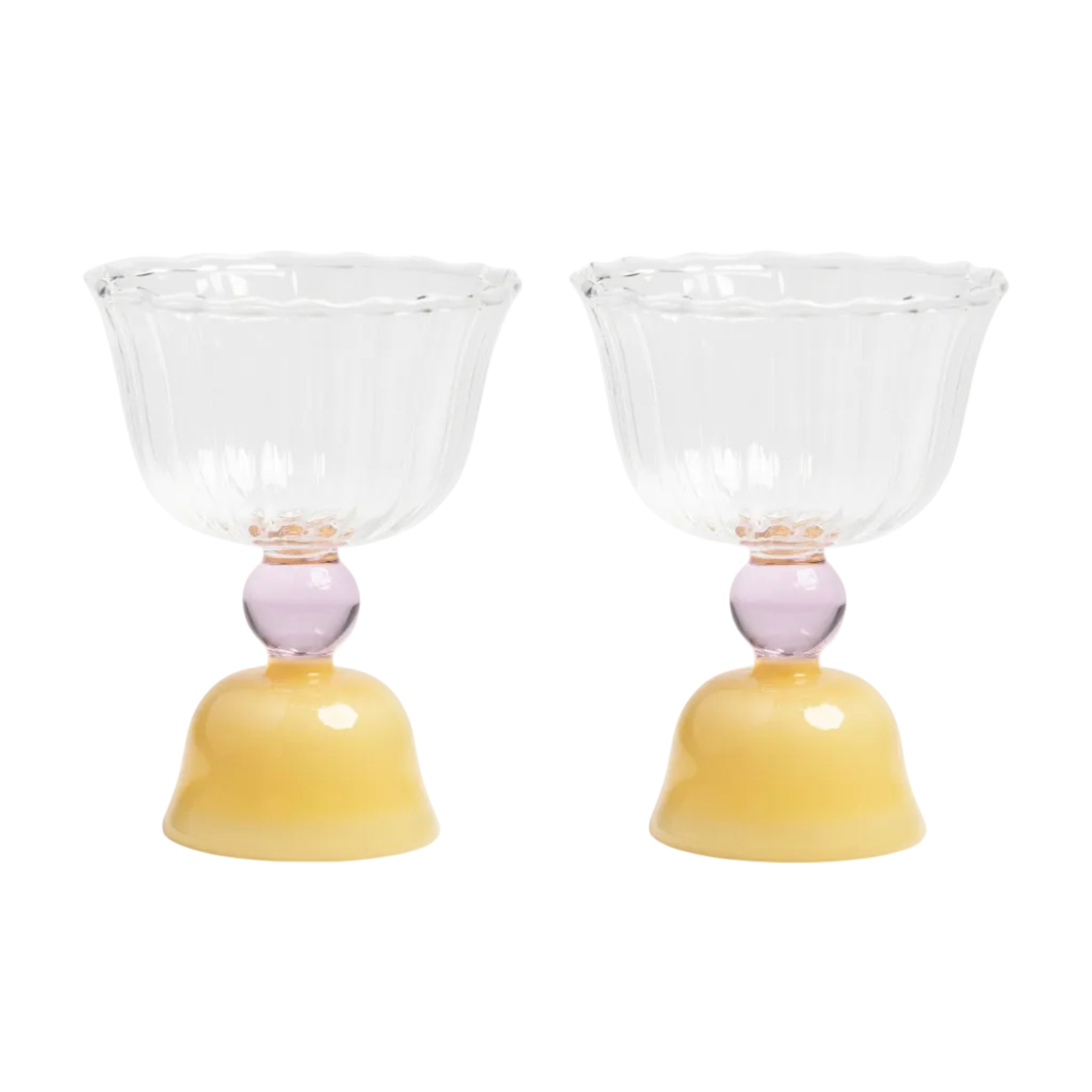 Set aus Glaskelchen TULIP gelb mit rosa