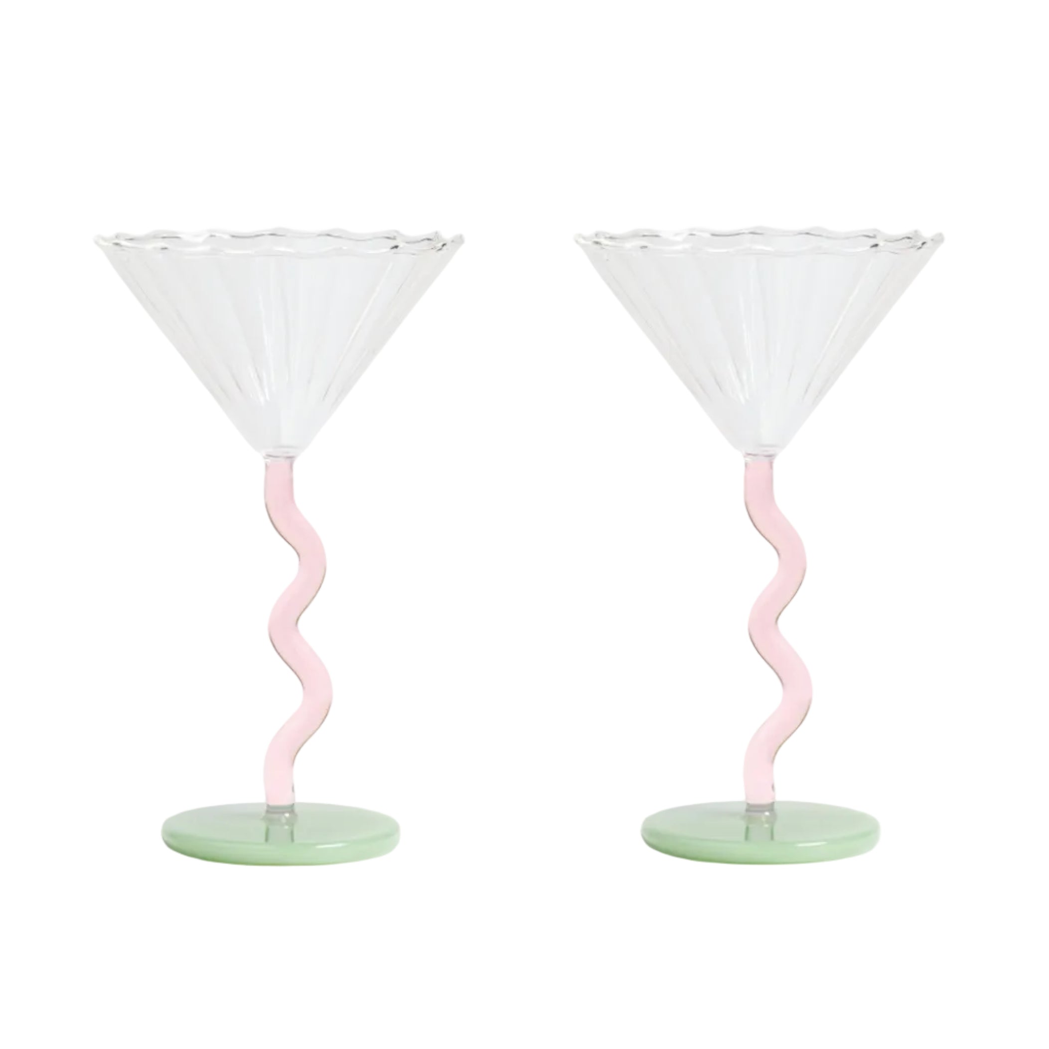Set van glazen glazen CURVE roze met groen