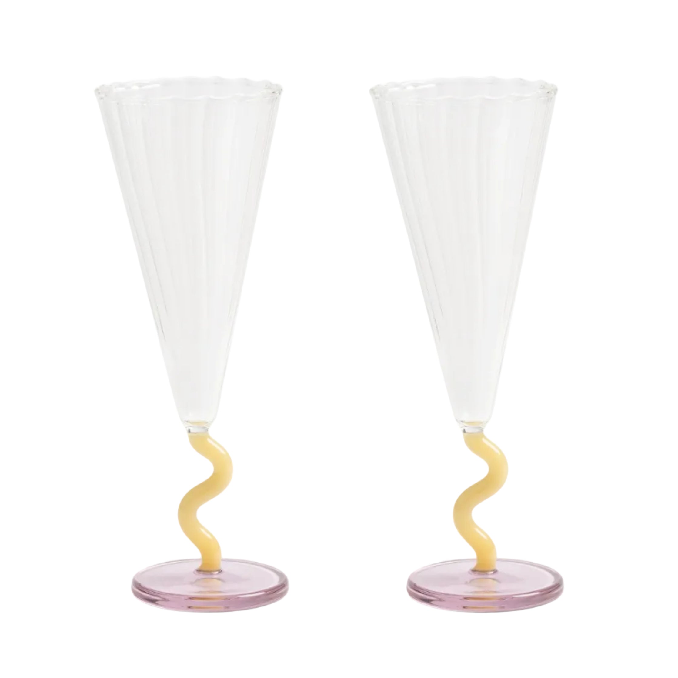 Set von Glaskelchen für Champagner CURVE gelb mit rosa