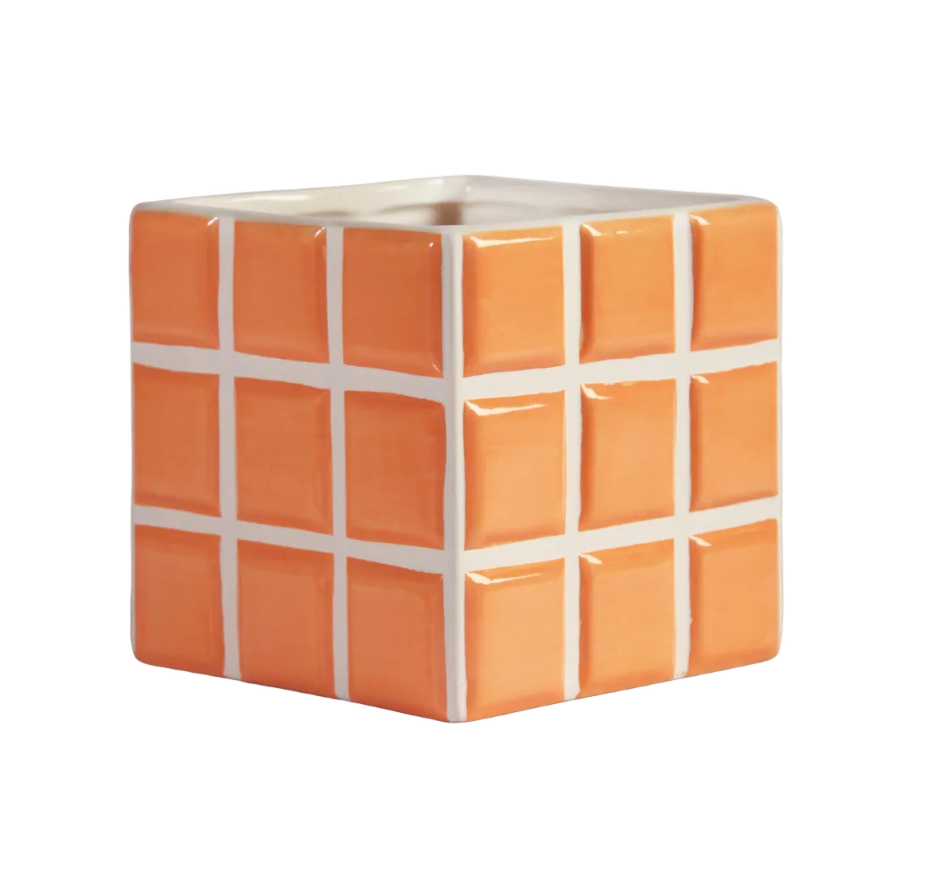 TILE pot in orange with white