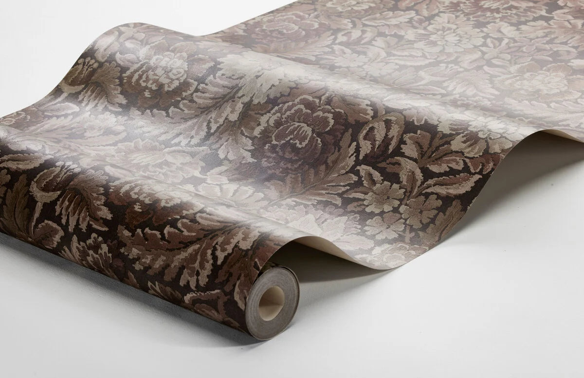 Nightingale Garden Floral Pattern Wallpaper in Burgundy with Beige