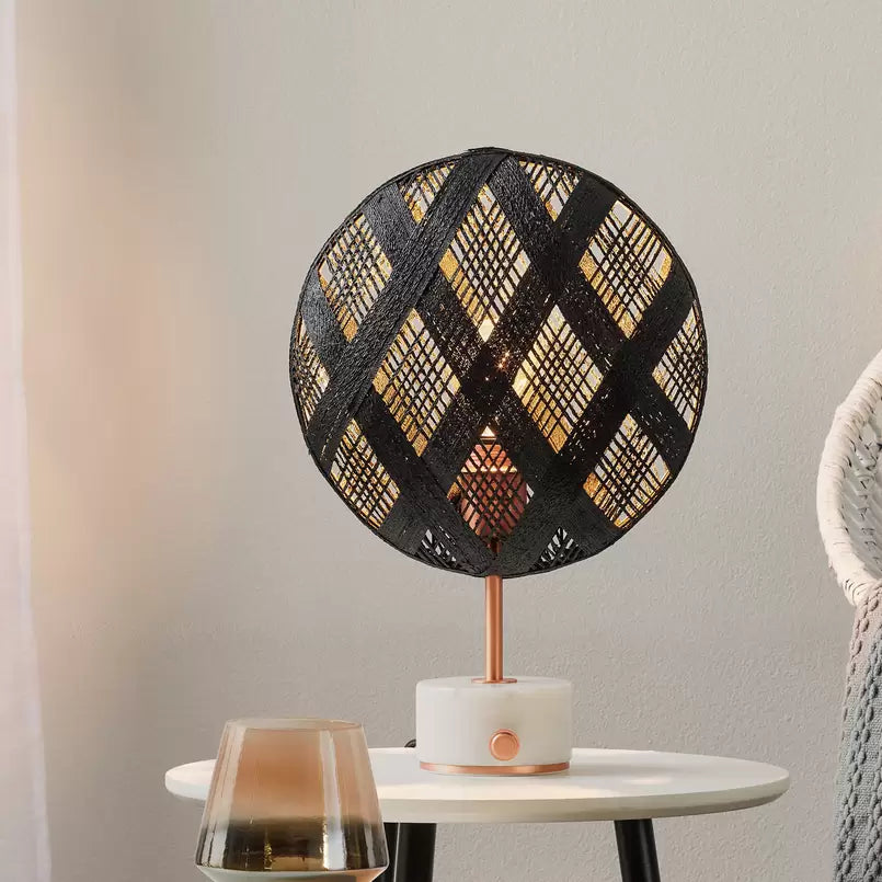 Lampa stołowa CHANPEN DIAMANT czarny z miedzianą podstawą ze ściemniaczem