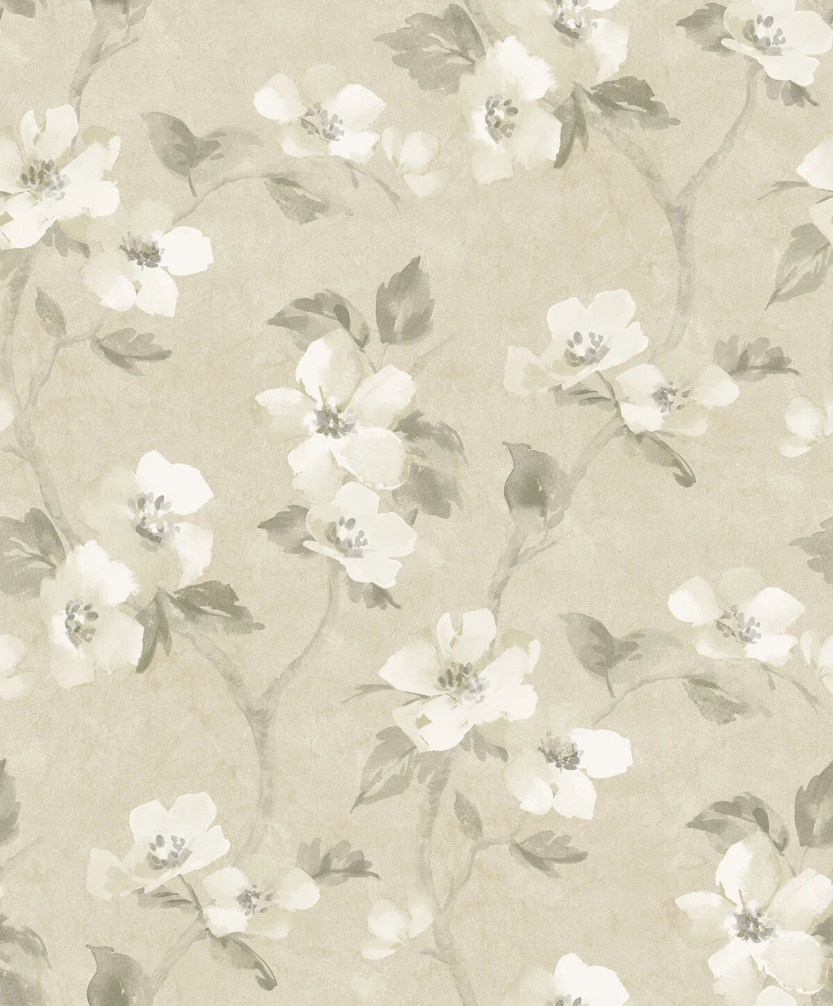 HELEN'S FLOWER wallpaper with a floral pattern in muted yellow and white