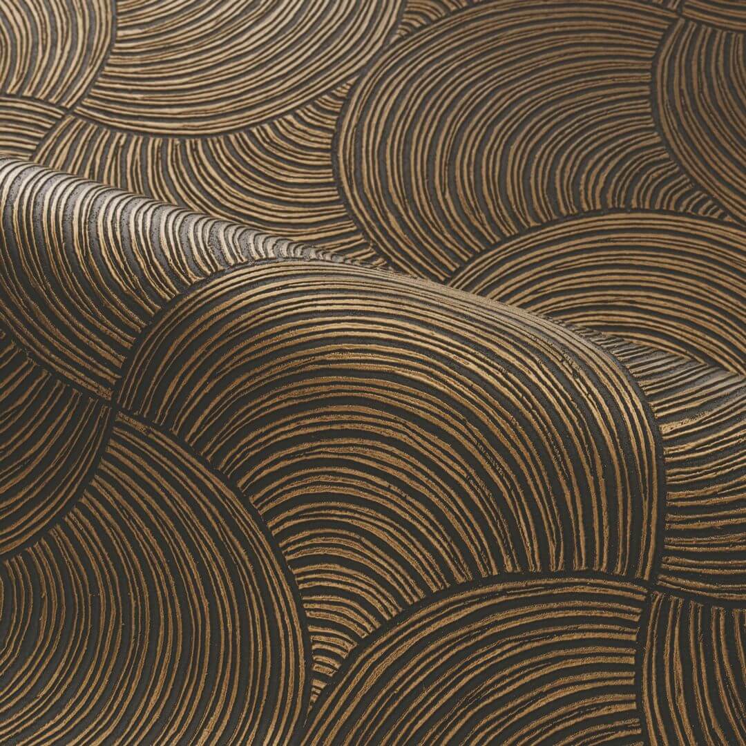 Metallische Strukturtapete mit geometrischem Muster METEORE - NOIR/DORÉ schwarz mit Gold