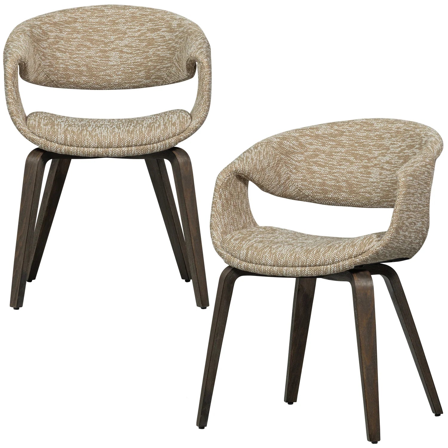 YOSSI fauteuil met armleuningen beige met een bruine houten basis