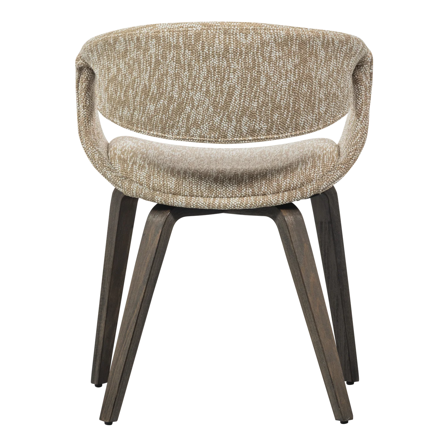 YOSSI fauteuil met armleuningen beige met een bruine houten basis