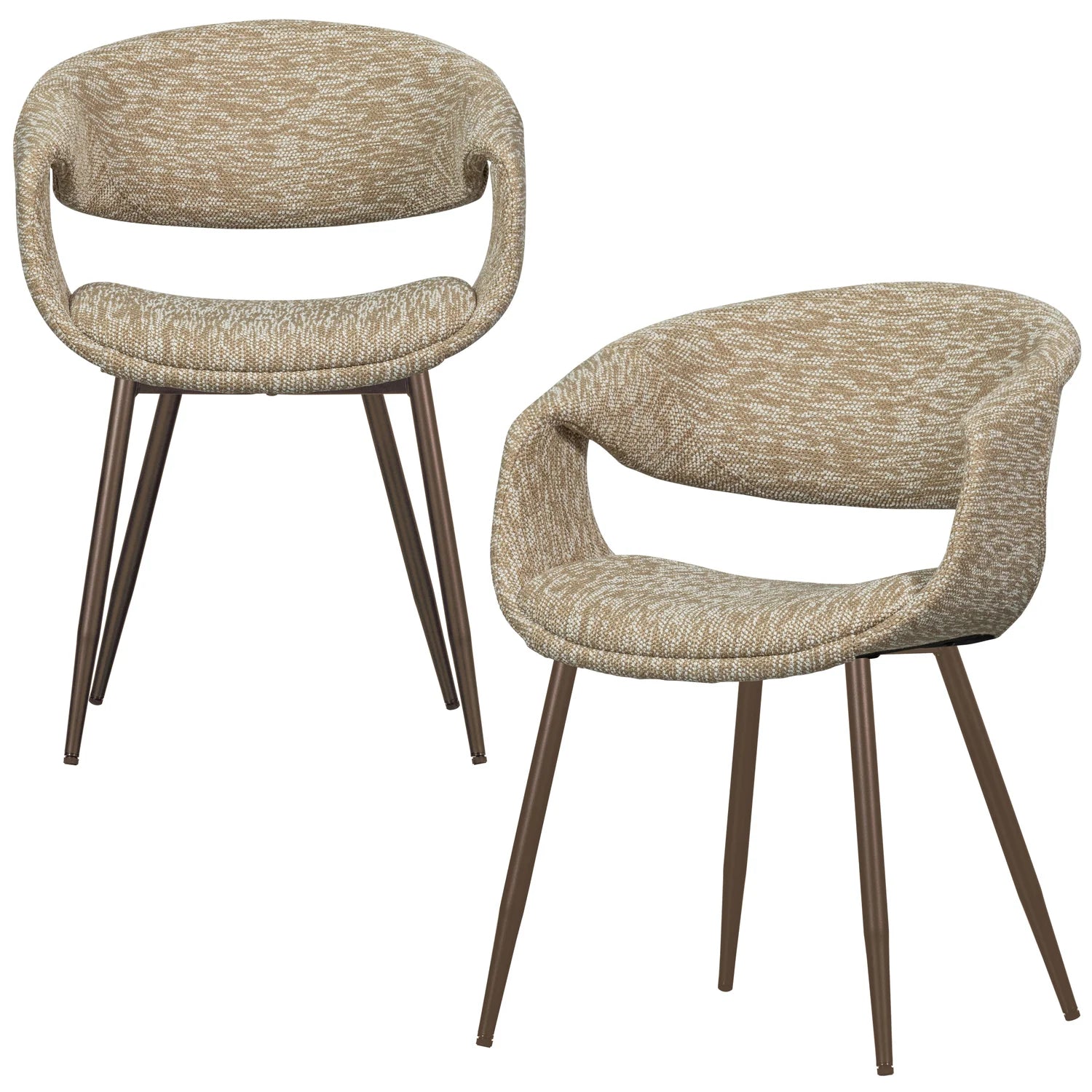 YOSSI fauteuil met armleuningen beige met een bruine metalen basis