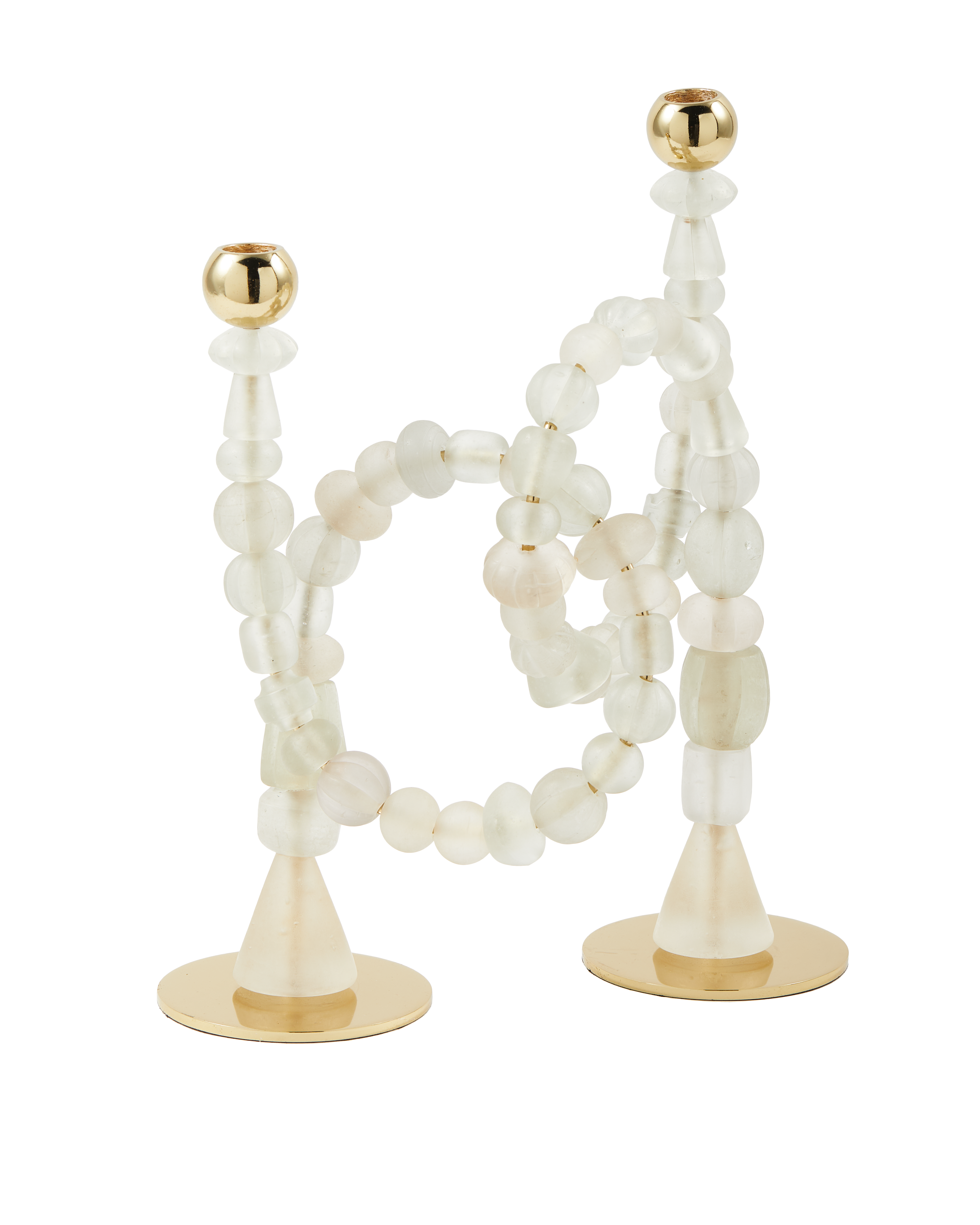 BEADS White Candle Holder with Gold Elements