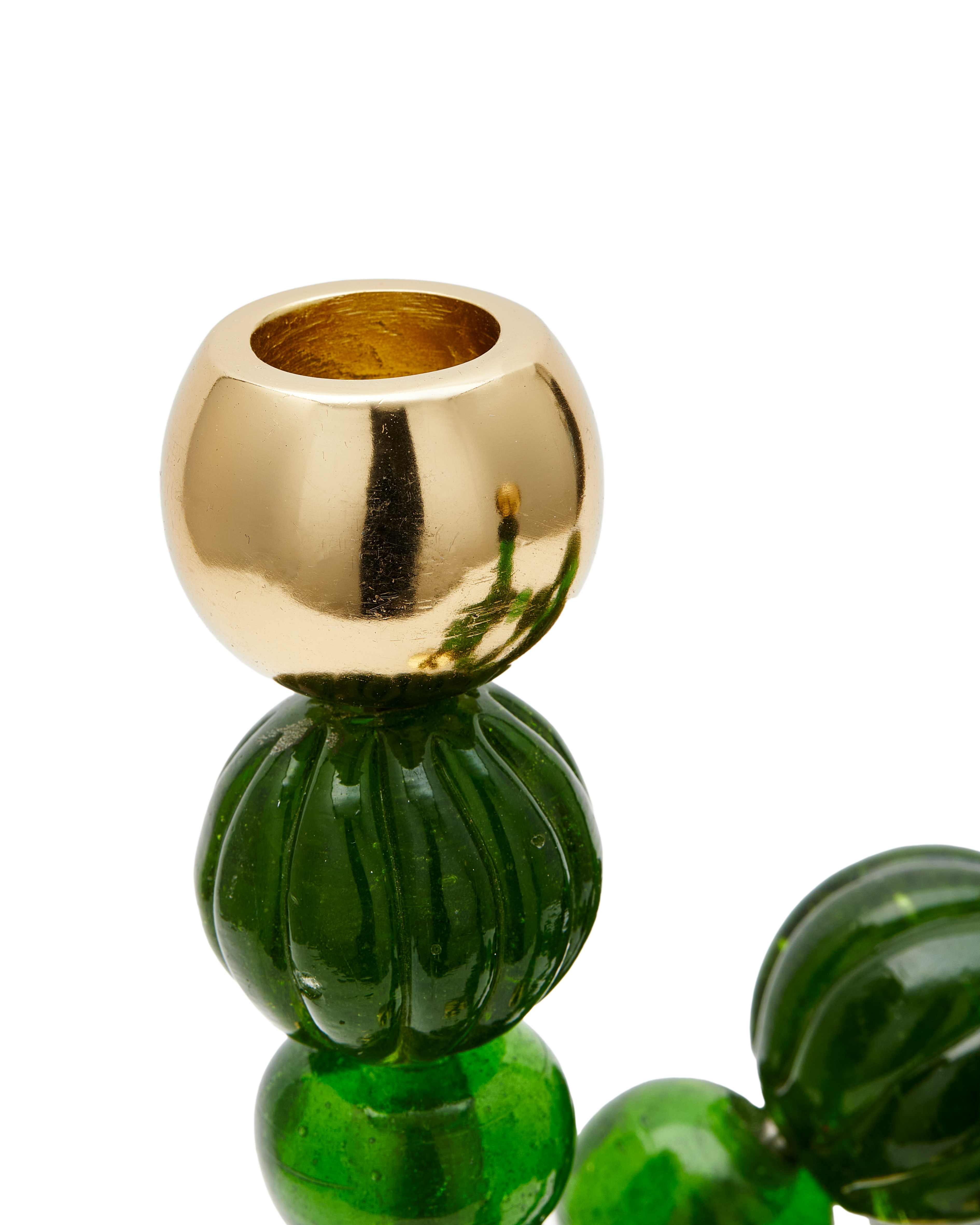 BEADS Green Candle Holder with Gold Accents