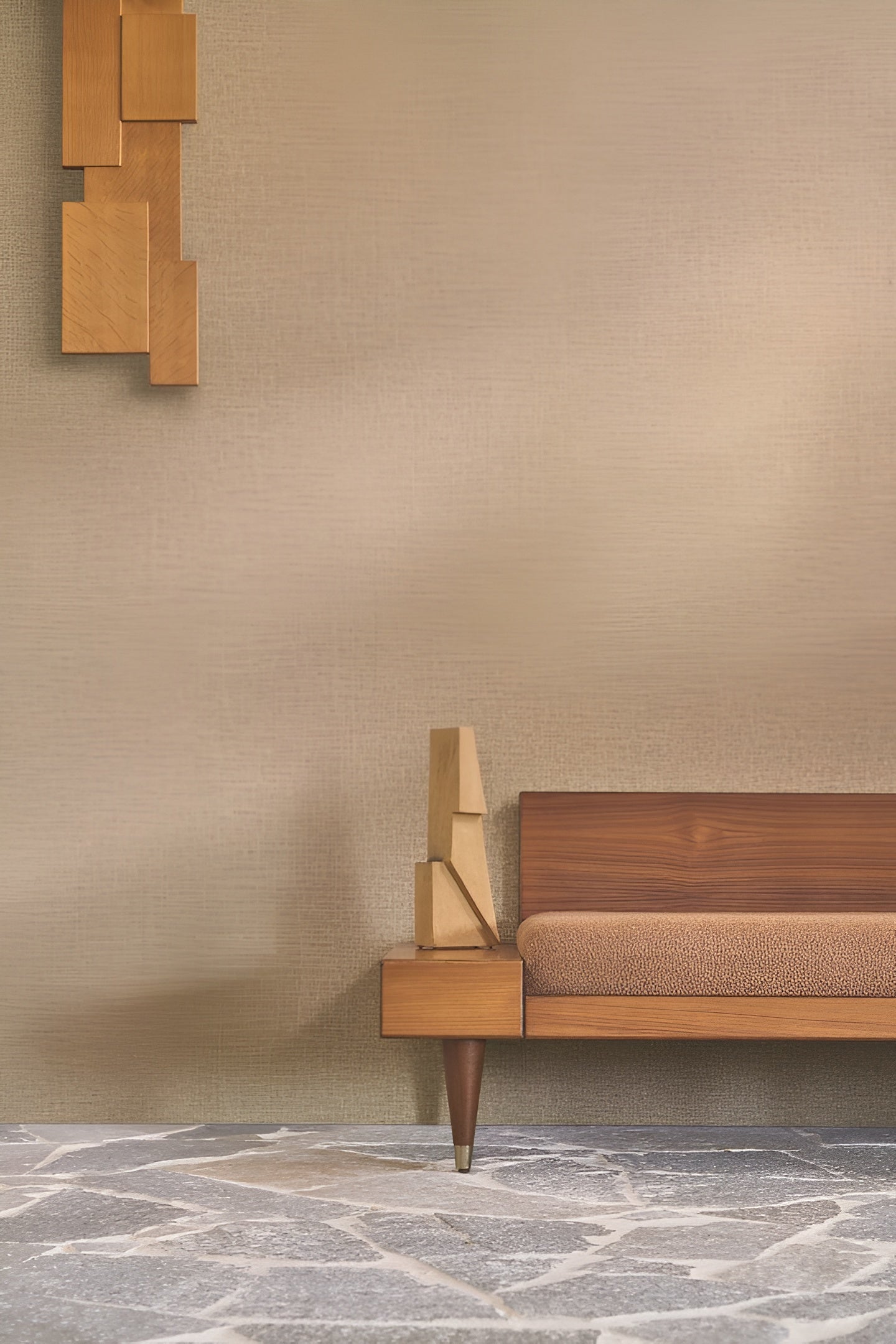 Structural wallpaper imitating linen canvas LINA - IVORY light beige