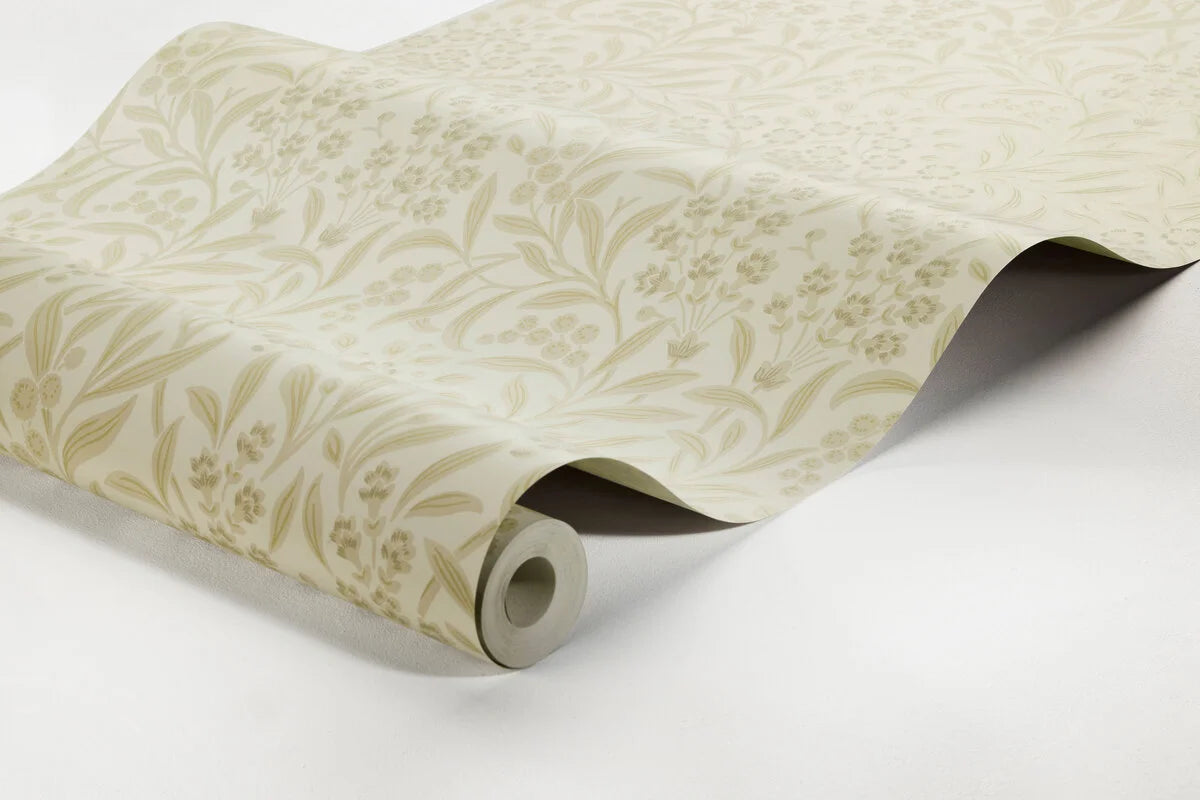 Vlies-Tapete mit pflanzlichem Muster KRYDDHYLLAN beige mit Creme