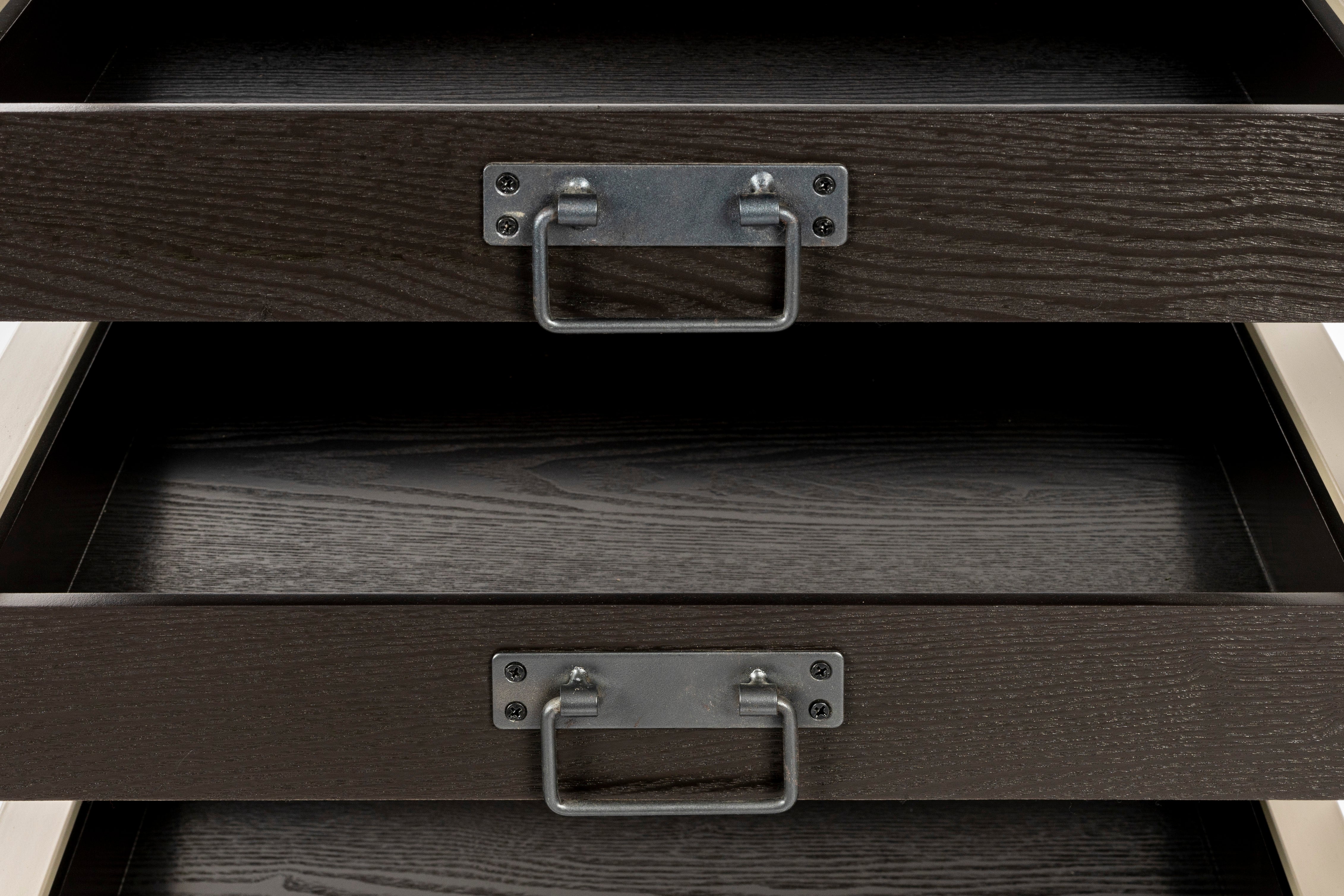 Regalschrank im Loft-Stil auf Rollen BOTAN grau-beige