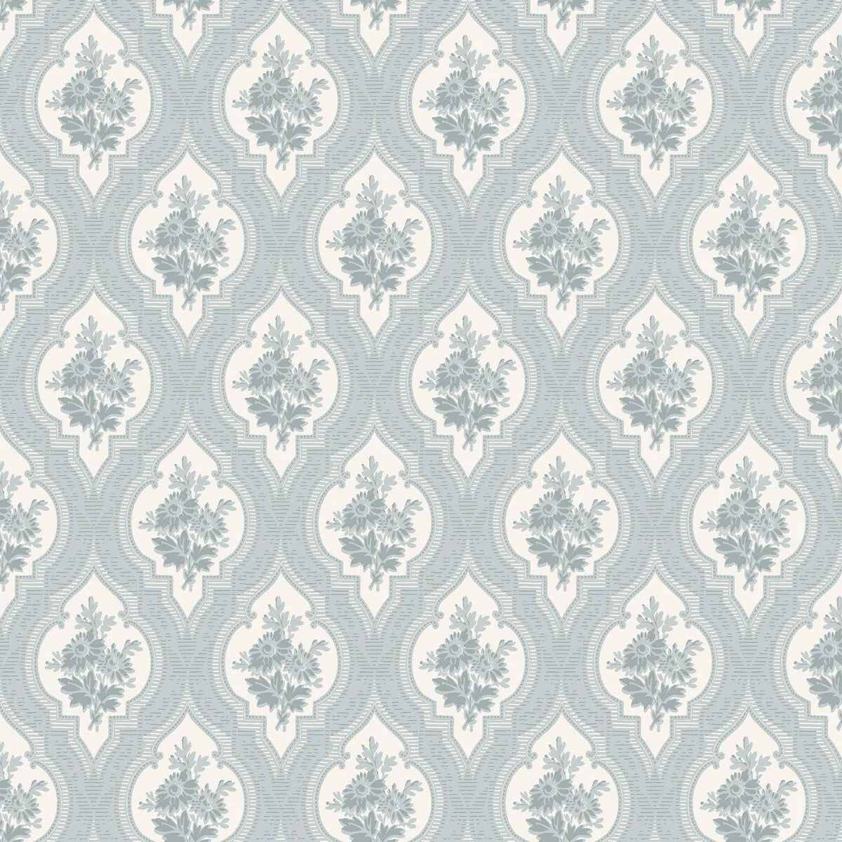 ETERNAL FLOWER Blue Medallion Pattern Wallpaper