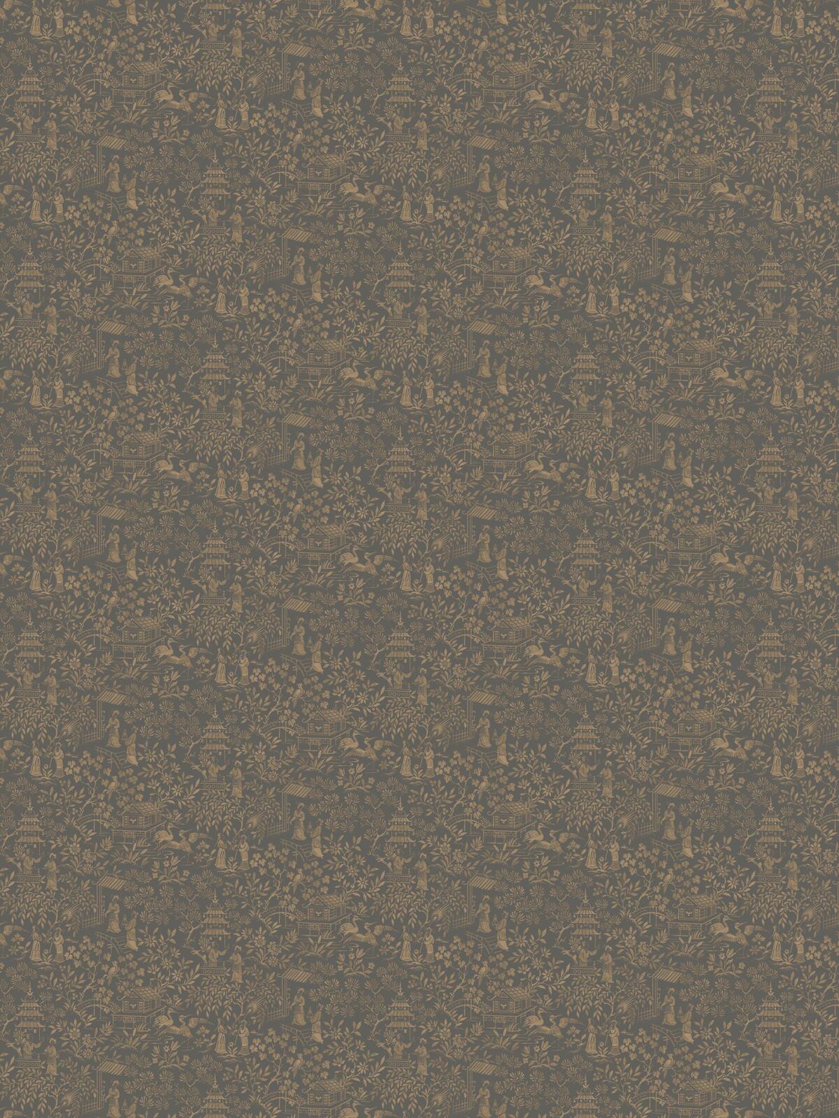 Vliesbehang van papier met oosters motief ORIENTAL GARDEN bruin met goud