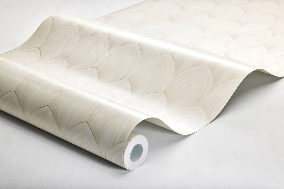 Behang met geometrisch patroon van bogen Gouden Bogen gebroken wit