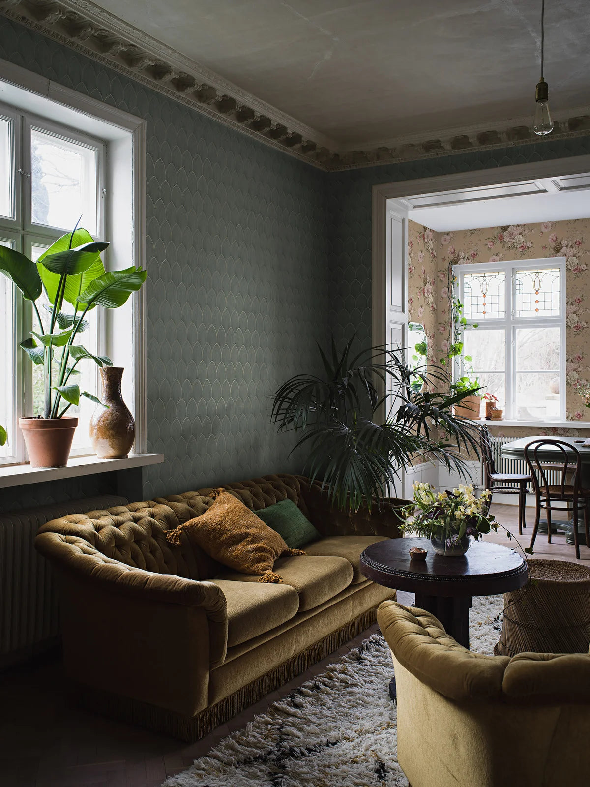 Behang met geometrisch patroon van bogen Gouden Bogen groen