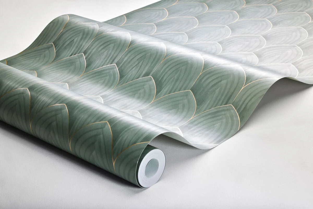 Behang met geometrisch patroon van bogen Gouden Bogen groen