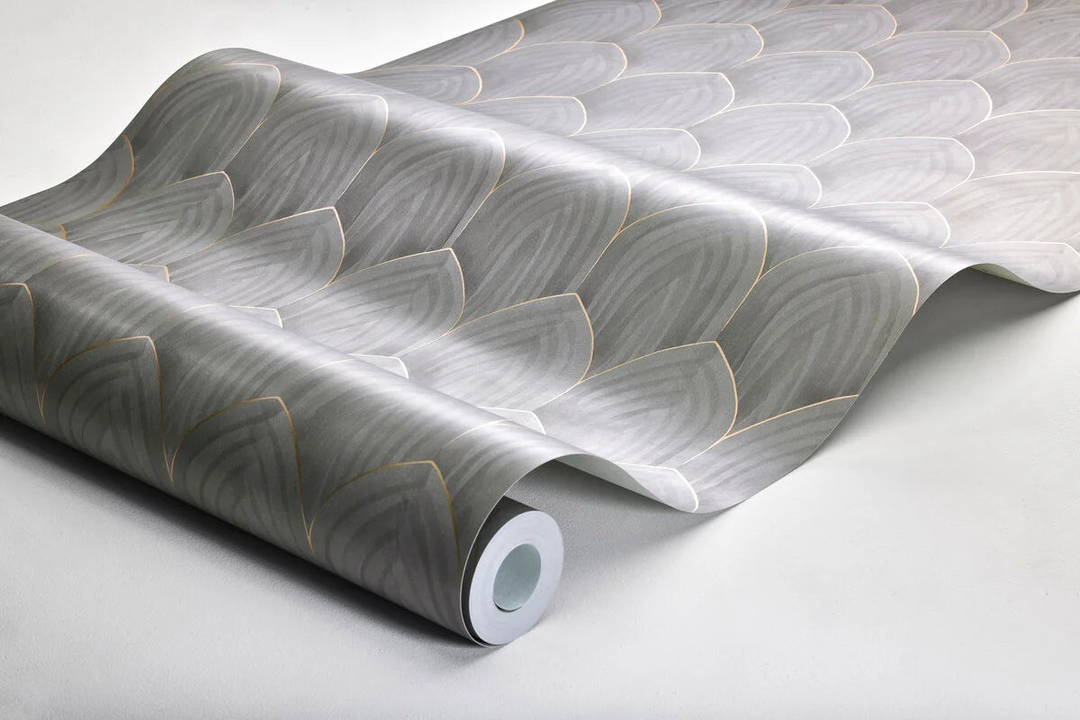 Wallpaper with geometric arch pattern GOLDEN ARCHES gray