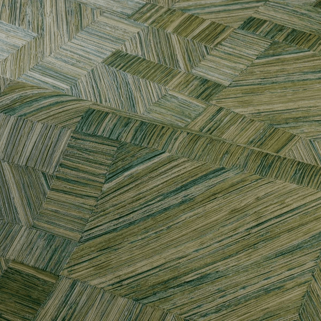Geometric Structural Wallpaper Imitating Straw Patchwork IMBRICATION - VERT MOUSSE Green
