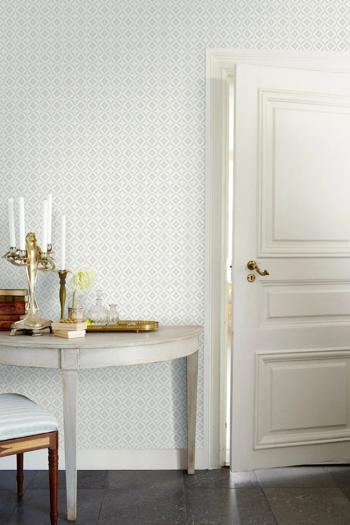 Vliesbehang met geometrisch patroon LOKA wit met grijs