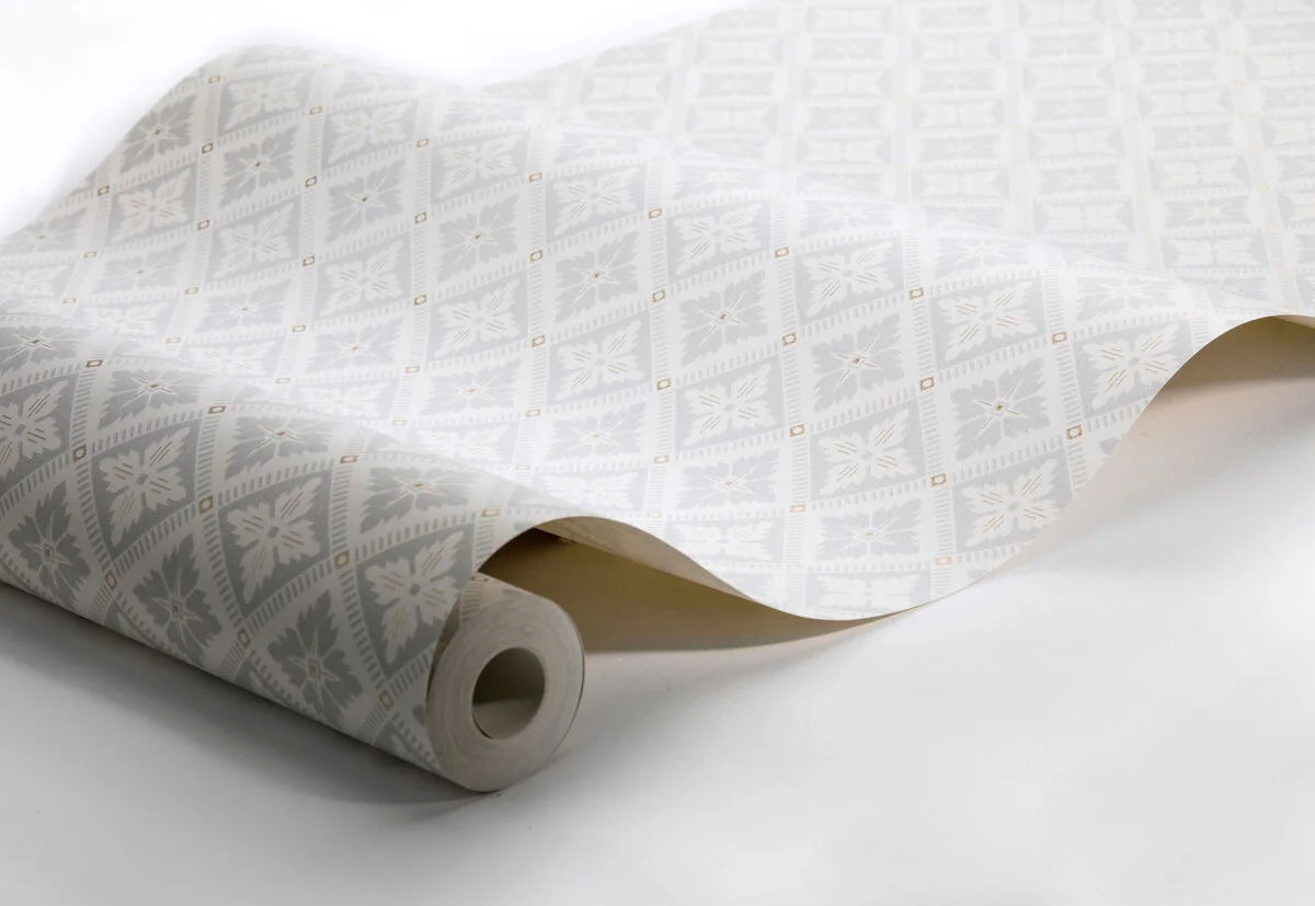 Vliesbehang met geometrisch patroon LOKA wit met grijs