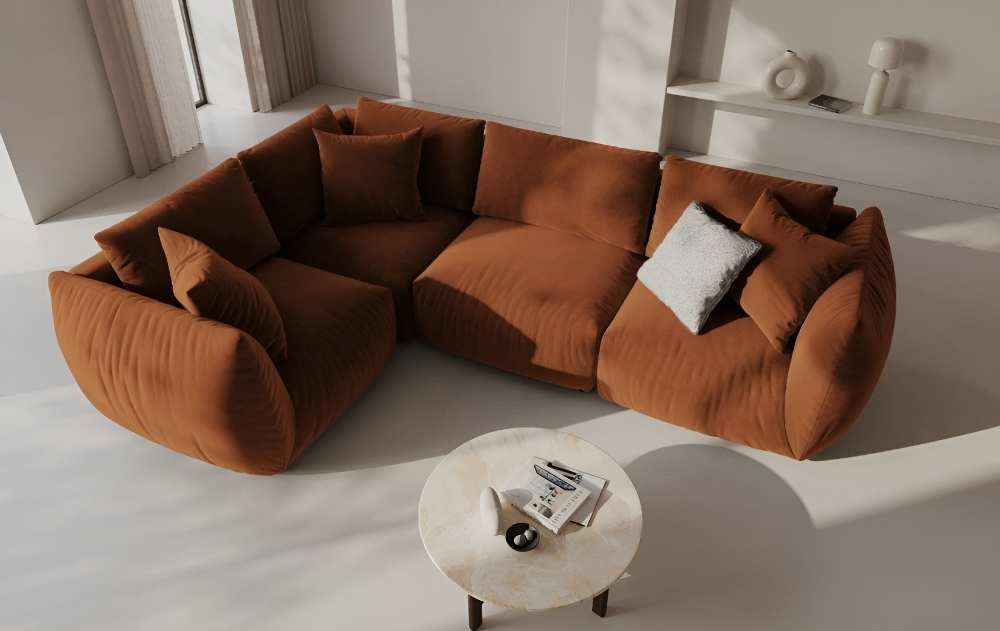 Velvet corner sofa for 4 people right-sided CHRIS terracotta