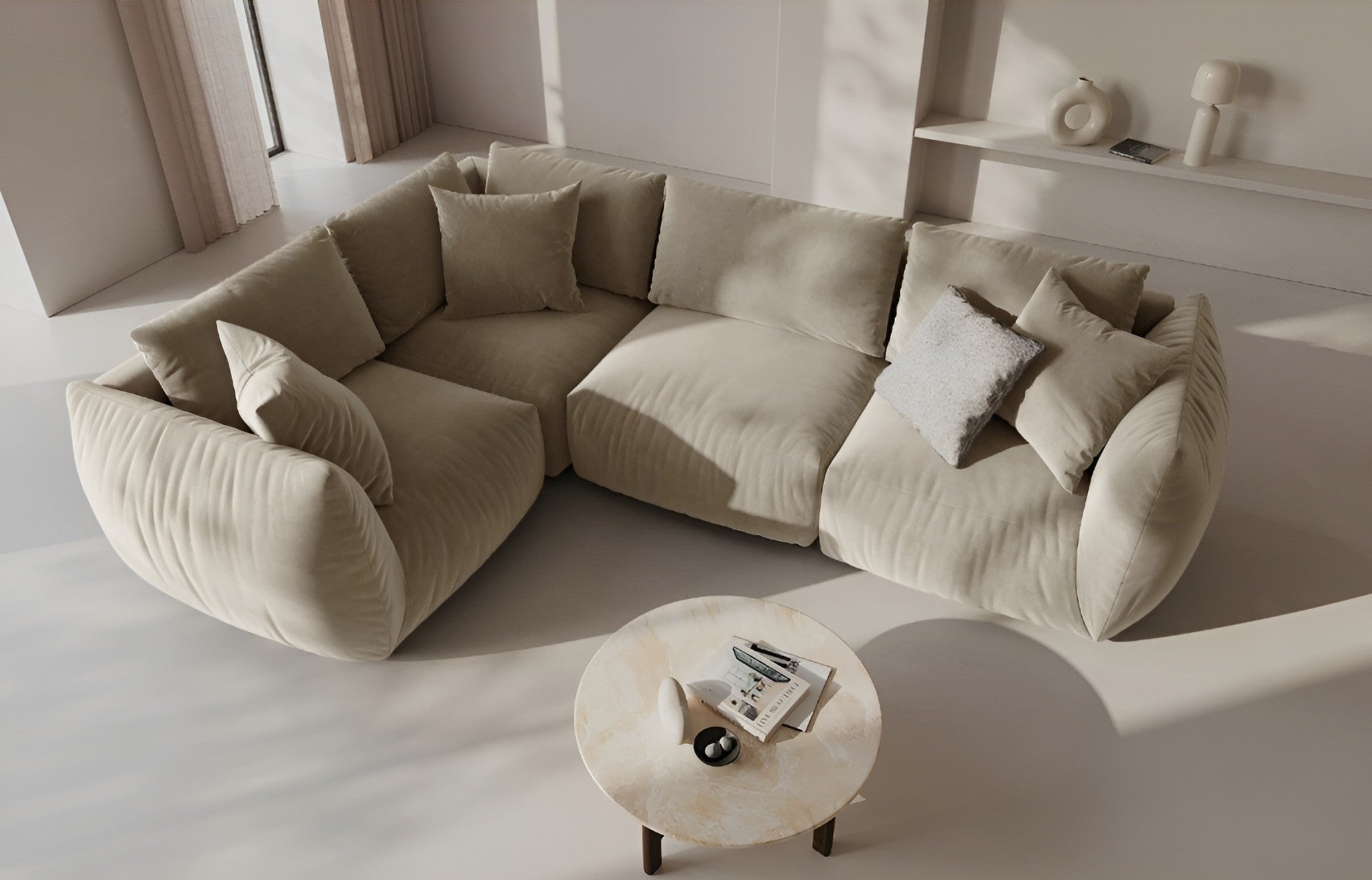 Sofa modułowa aksamitna CHRIS - element prawostronny ecru do salonu