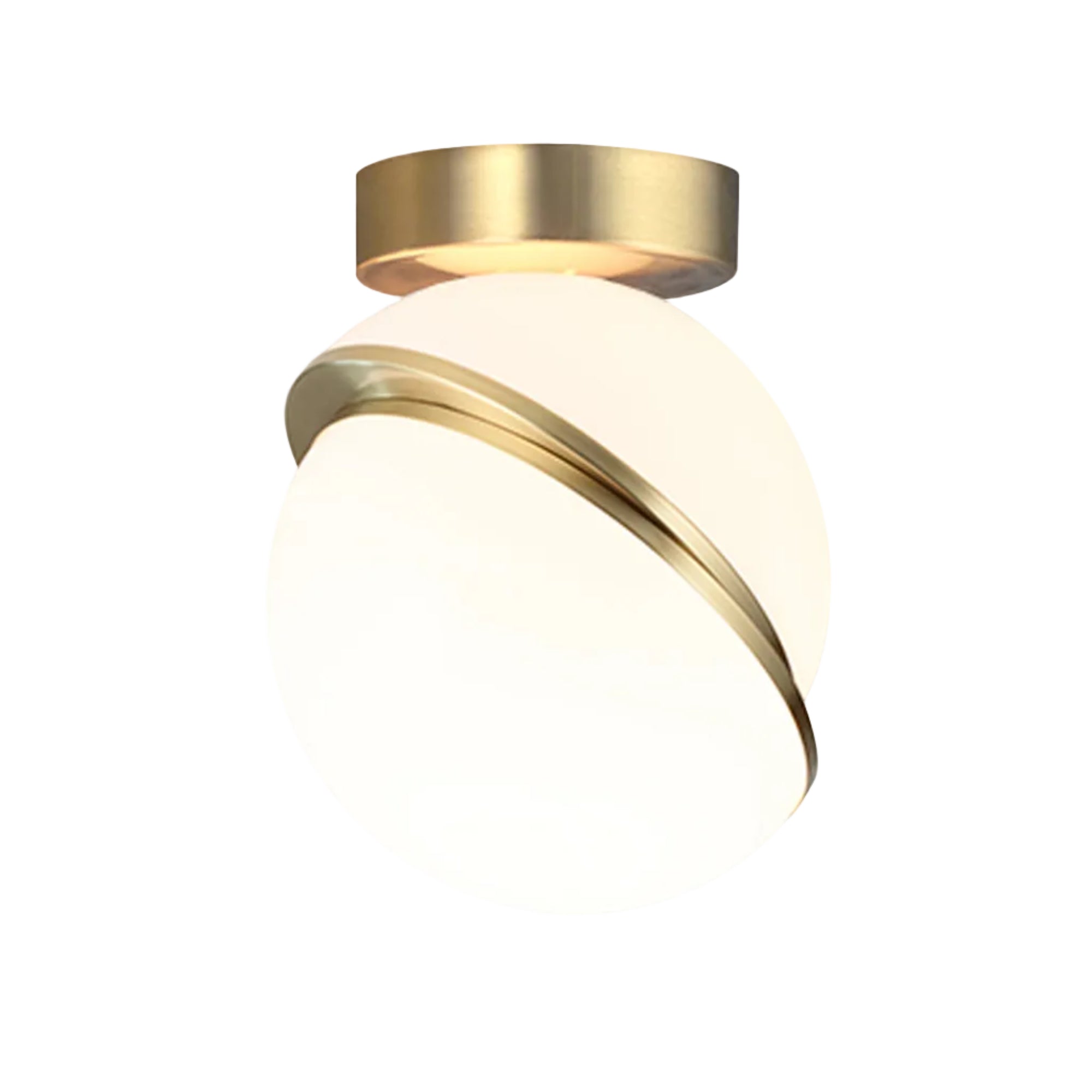 Plafondlamp CRESCENT met opalen glazen kap en messing.
