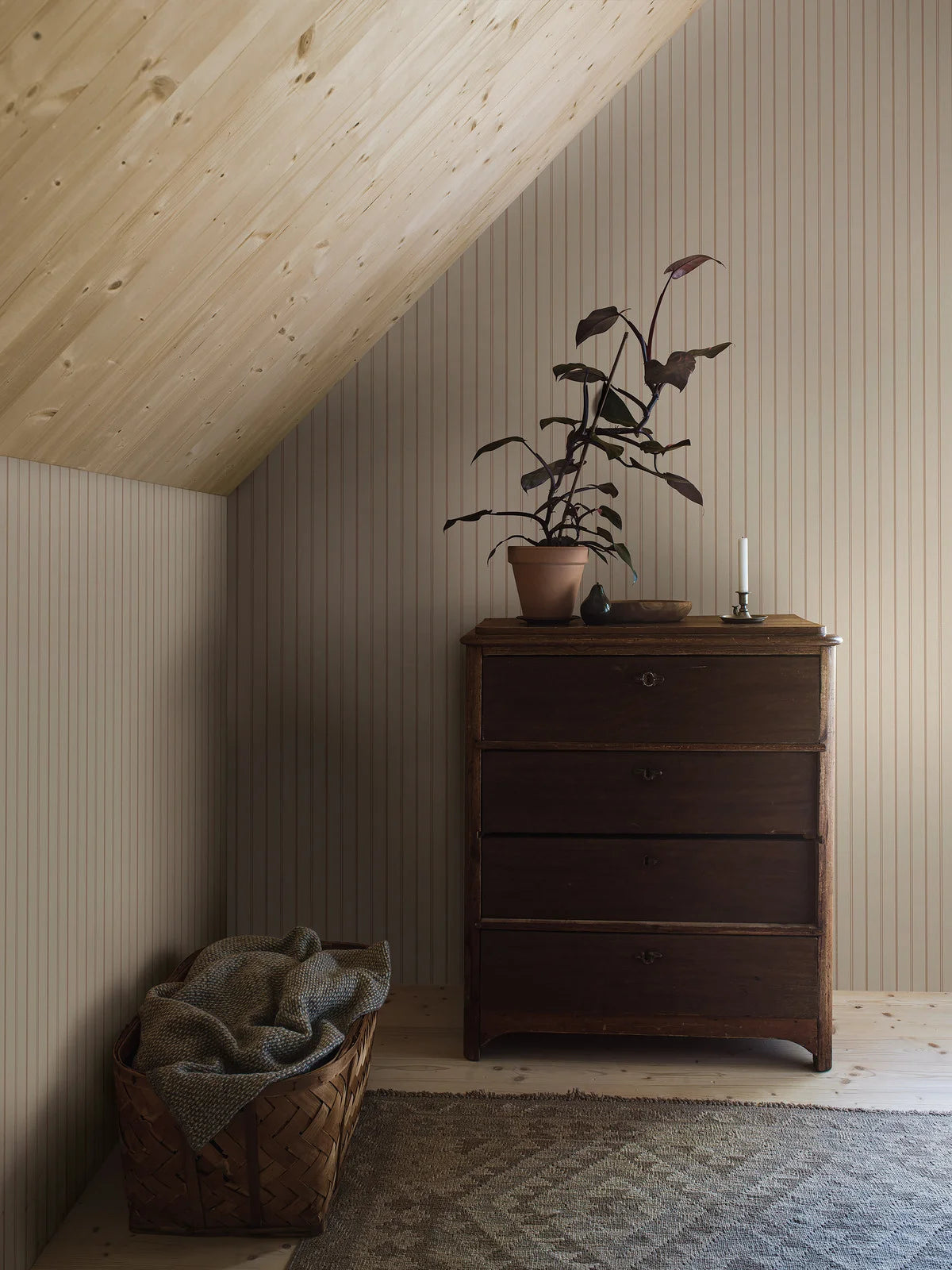 Tapeta w paski WOODLAND STRIPE beżowy na ścianę