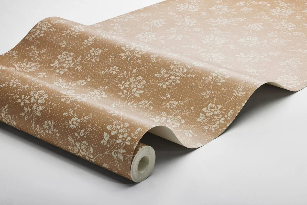 Beige en bruine bloemenprint behang HIP ROSE