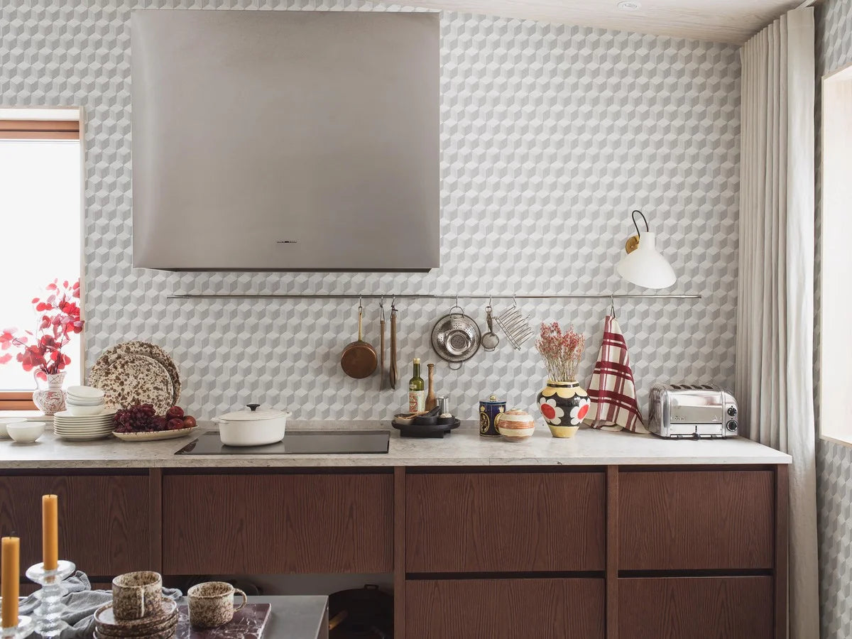 Vliesbehang van papier met geometrisch patroon CUBE grijs