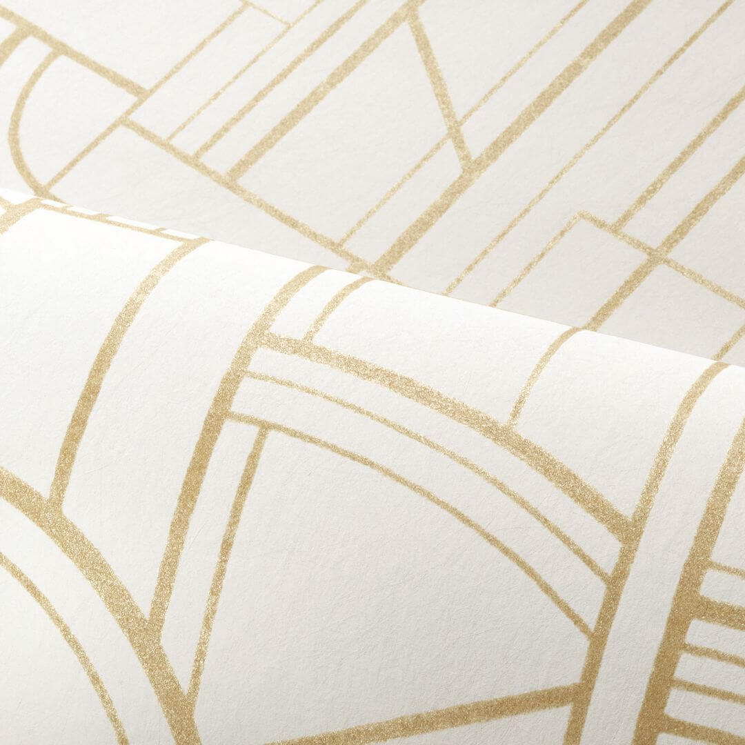 Metallic Wallpaper with Geometric Pattern CINÉTIQUE - WHITE/GOLD white with gold