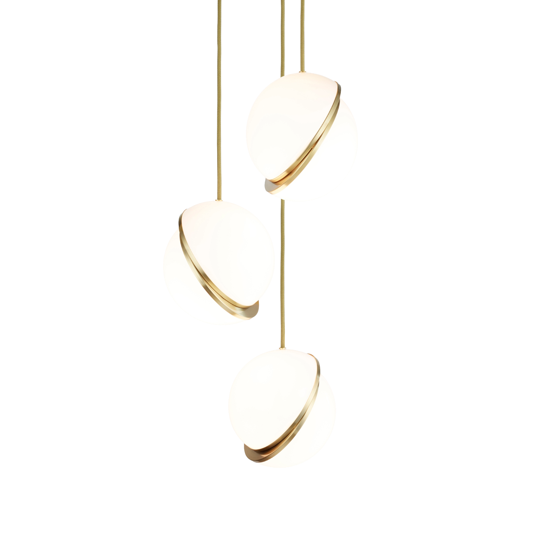Hanglamp 3-punts CRESCENT opalen glazen kap met messing