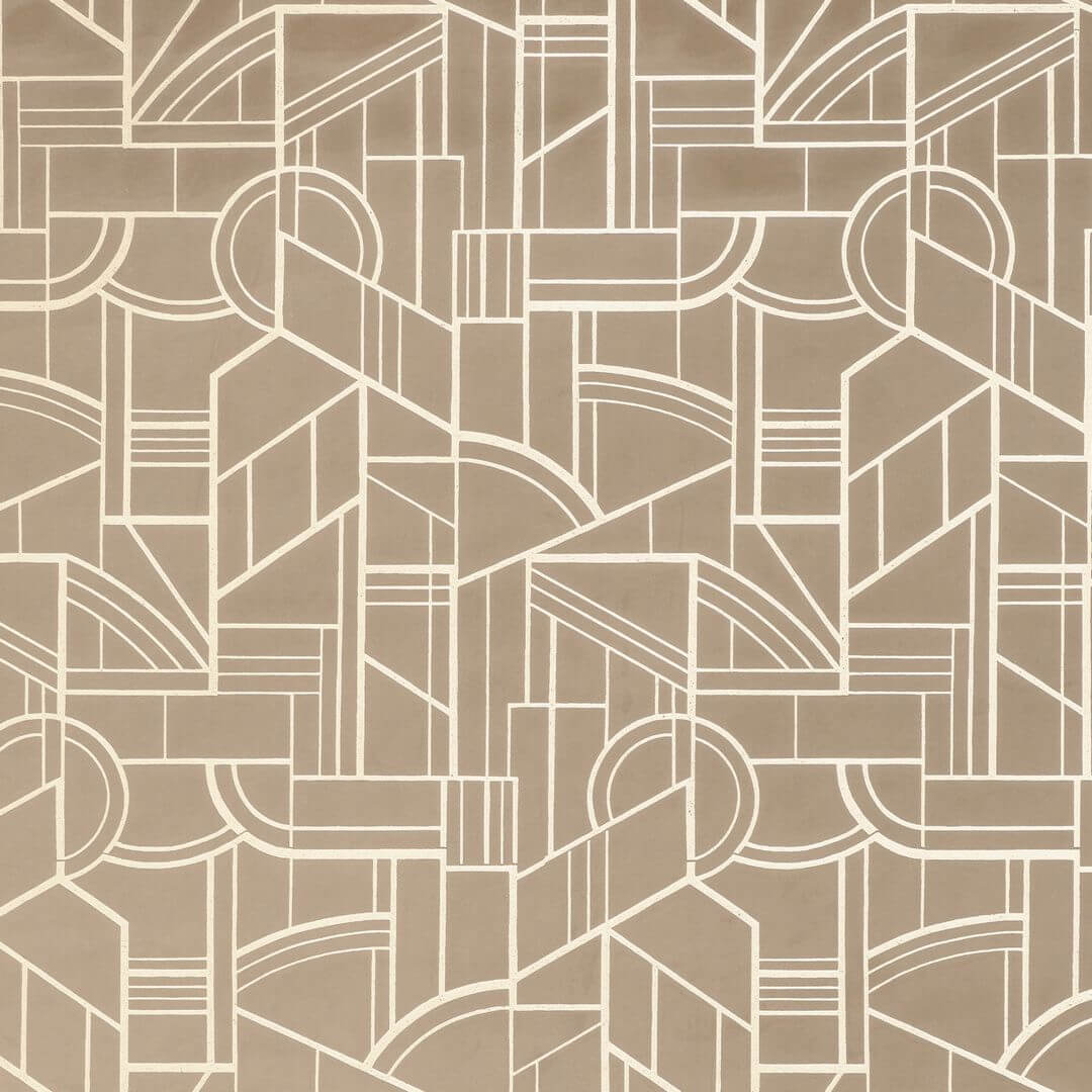 Textielbehang met geometrisch art deco motief REIMS - TAUPE taupe met beige