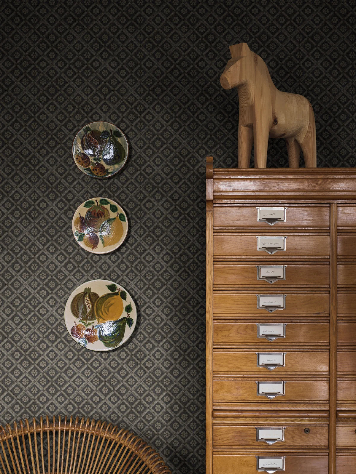 LOVE geometric pattern wallpaper brown