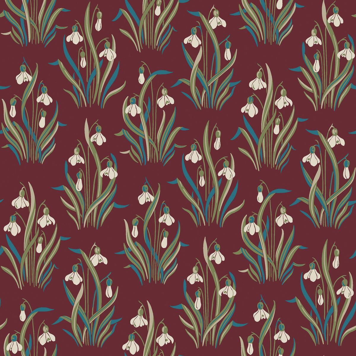 Behang met bloemenmotief SNODROPPE rood met blauw