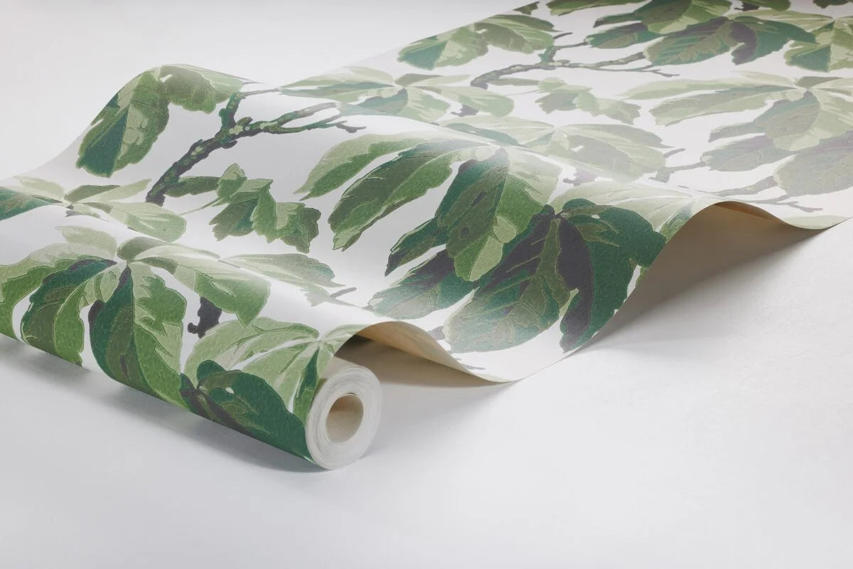 KASTANJI White and Green Leaf Pattern Wallpaper