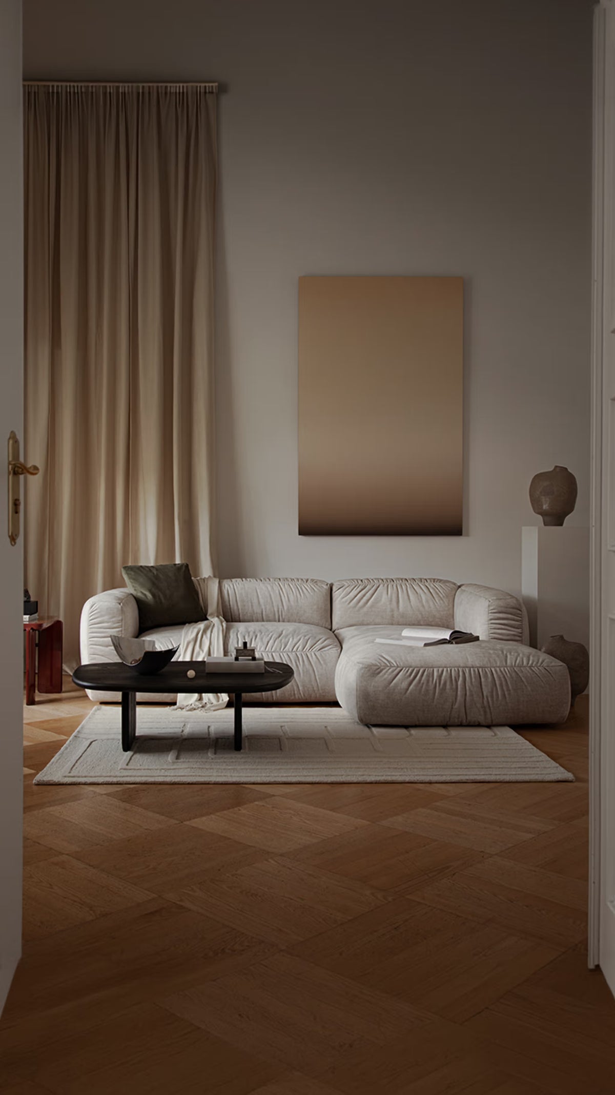 Symmetrische hoekbank MARTINA cappuccino boucle