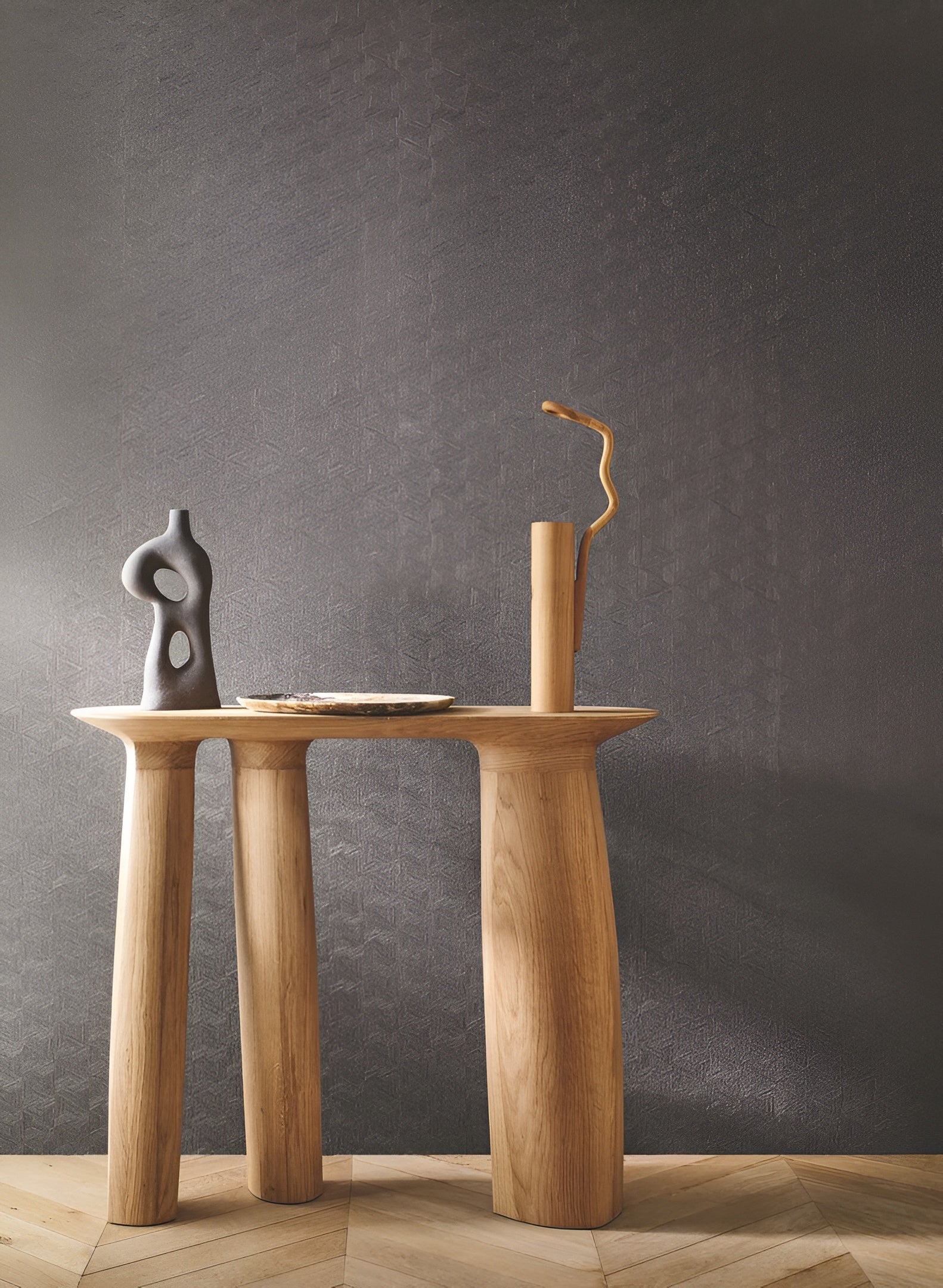 Geometric Structural Wallpaper Inspired by Banana Leaf LINDU - Travertine Beige