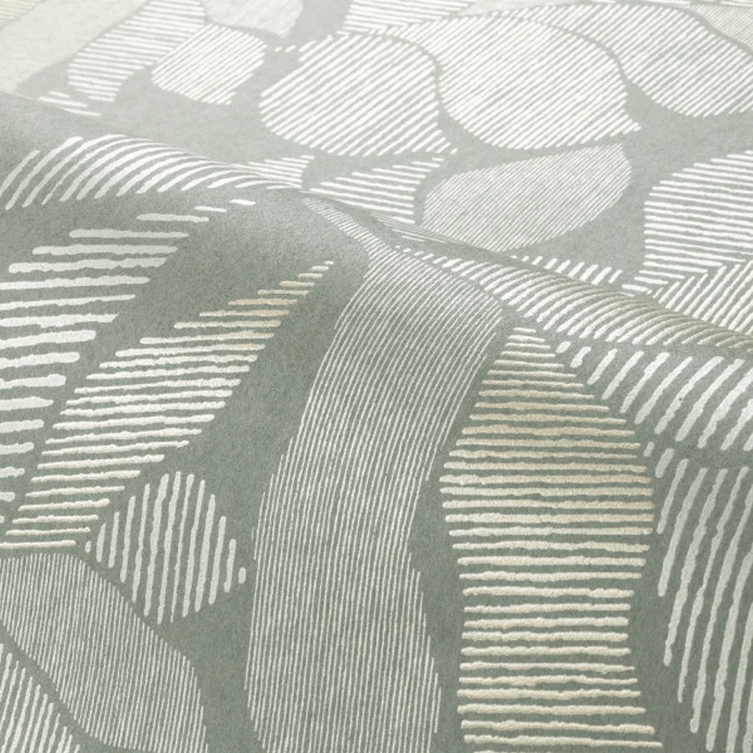 Behang met een plantmotief van palmbladeren met een metallic effect LONTARA - OPALINE/DORÉ lichtgroen met goud