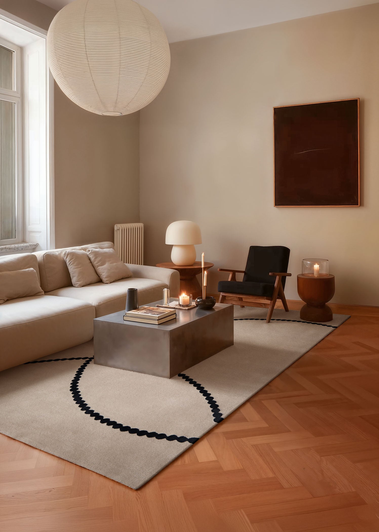 Teppich LUNA beige mit schwarzem Muster