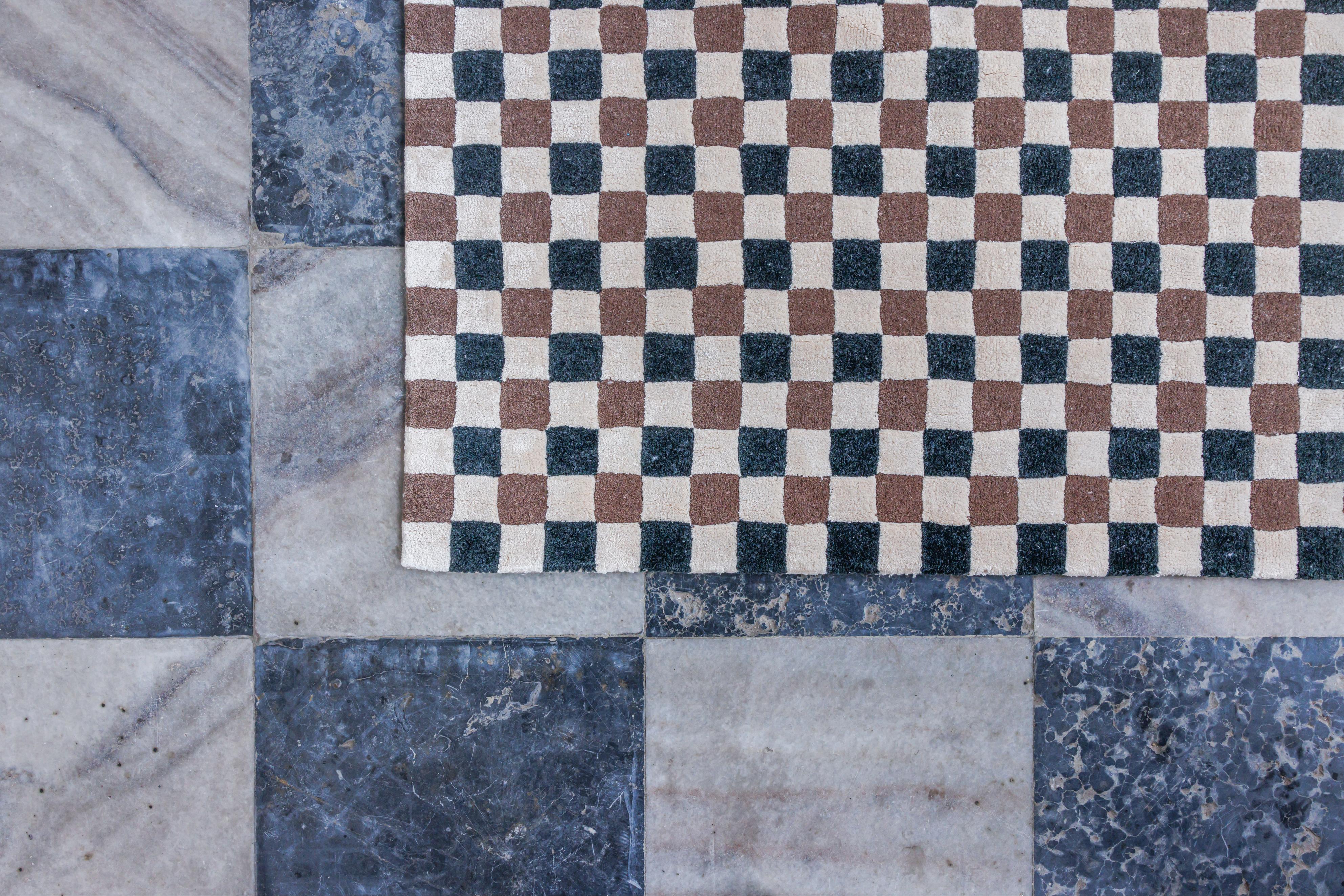 Vloerkleed FLICKER donkergroen met beige en bruin