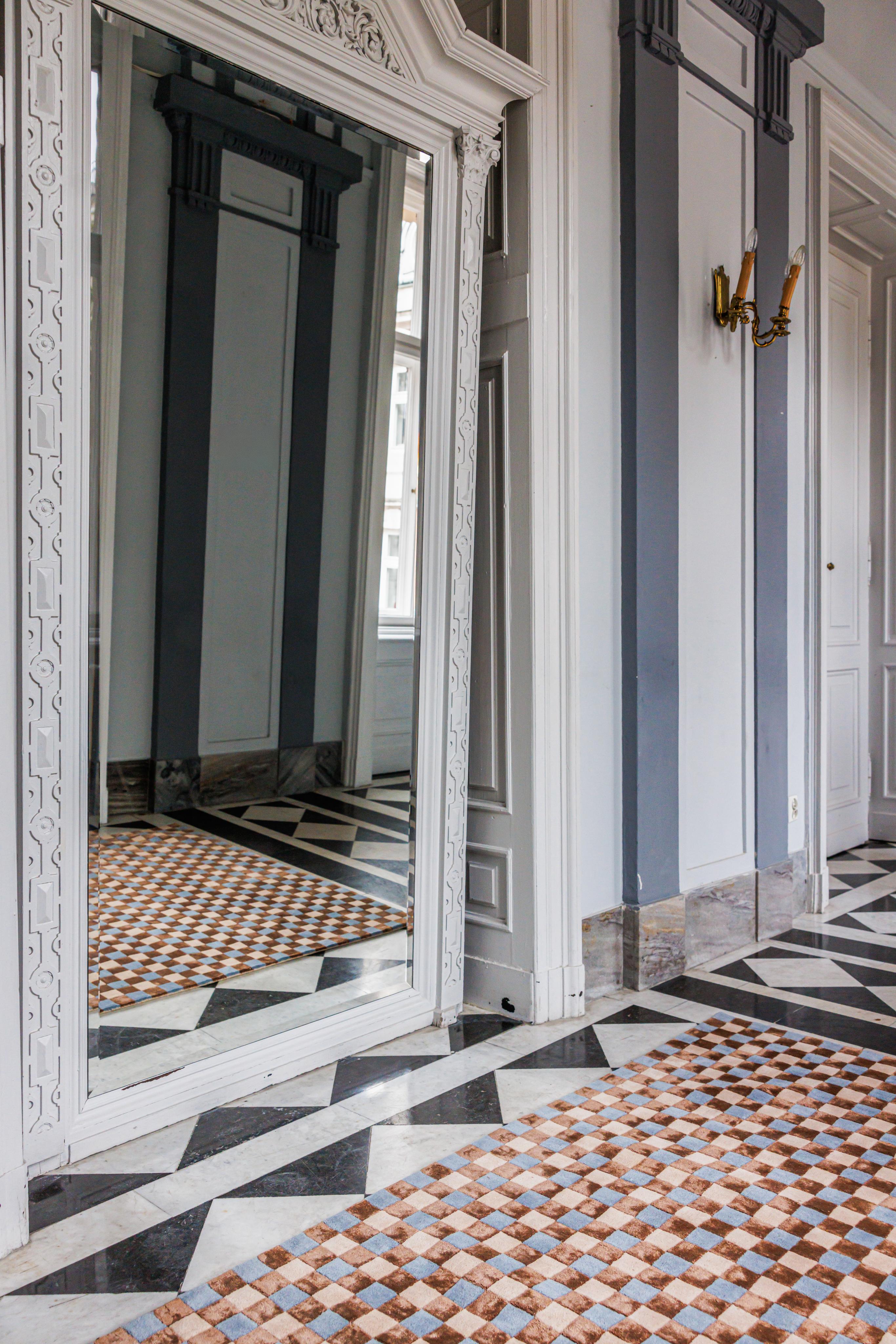 Vloerkleed FLICKER blauw met beige en bruin