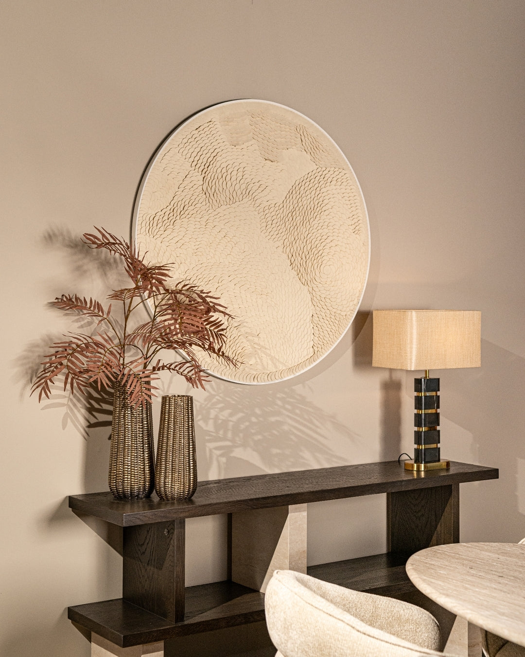 Konsola WALDORF donkerbruin hout en steen