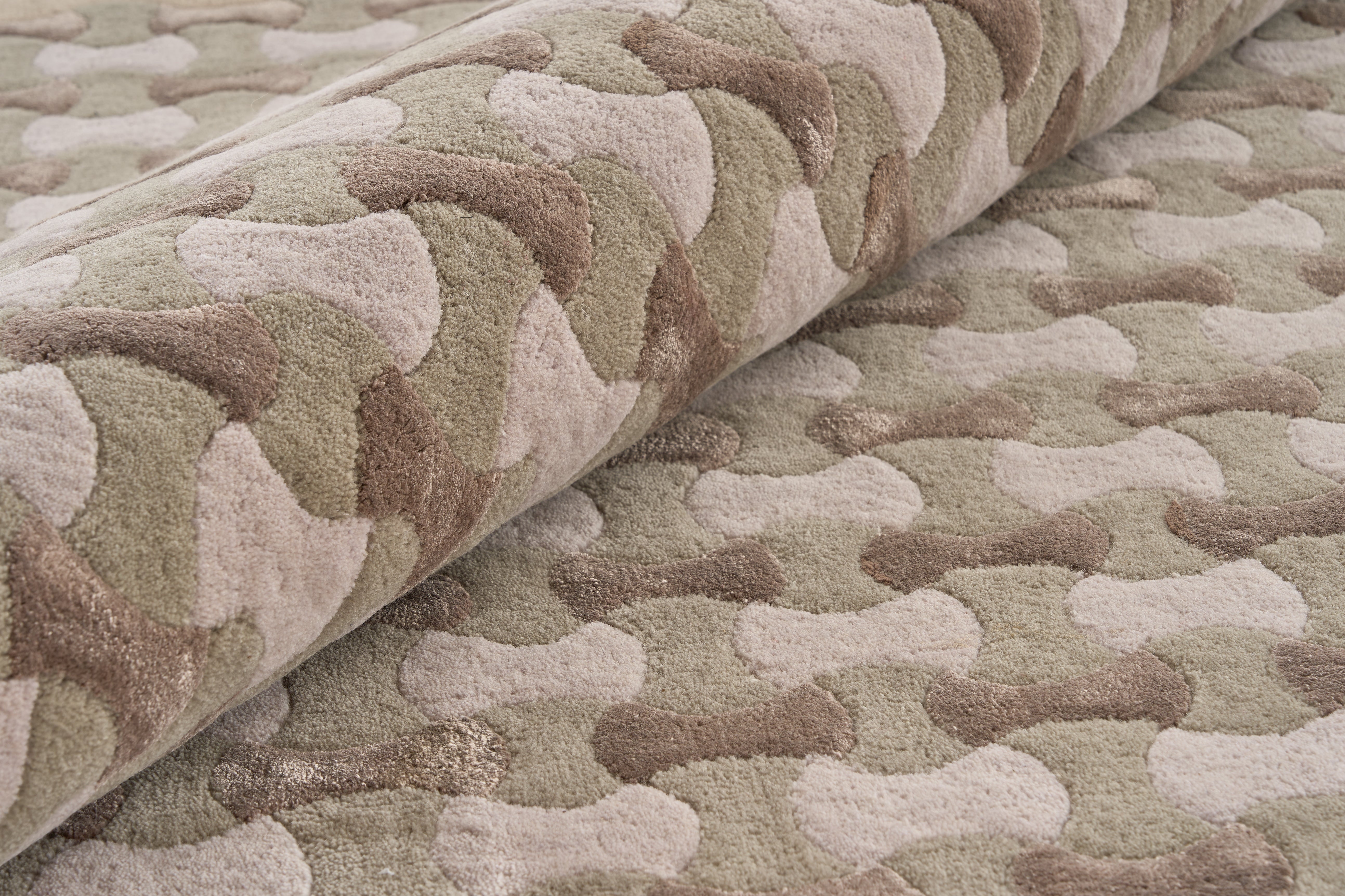 Scallop olijfgroene tapijt met grijs en beige